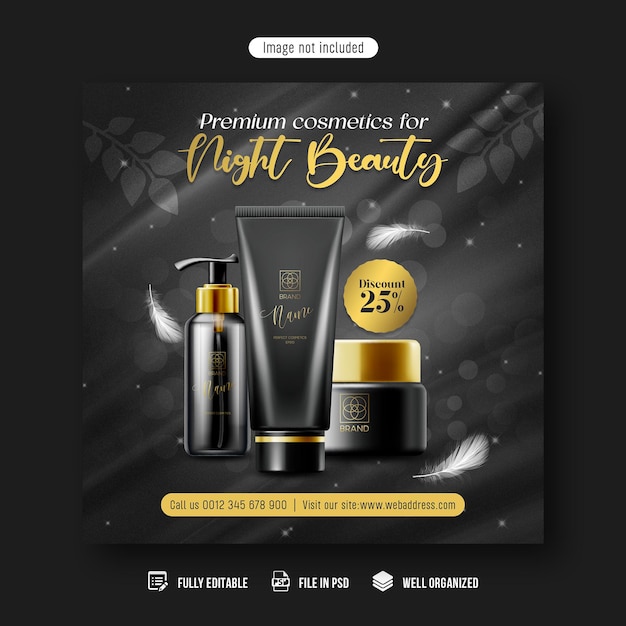 Cosmetici prodotti di bellezza social media facebook e instagram post banner design