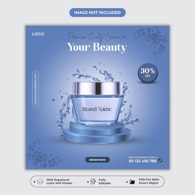 Cosmetics beauty products social media facebook and instagram square post banner design