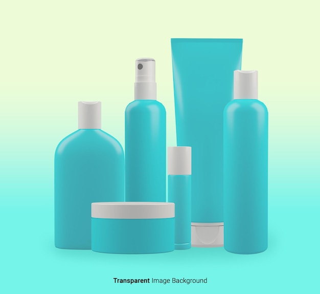 PSD collezione di mockup di prodotti per bottiglie di cosmetici con rendering 3d su uno sfondo bianco isolato