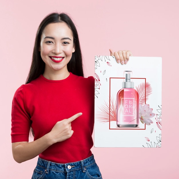 cosmetics mock-up banner and cute girl