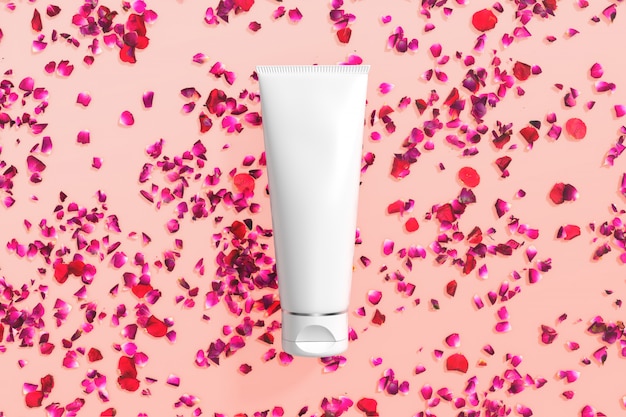 Cosmetici confezione mockup skincare flower