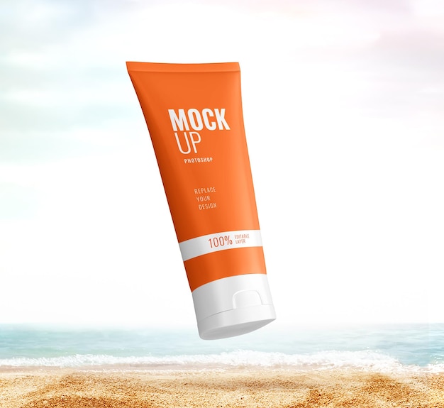 PSD cosmetisch product op het strand zomermodel