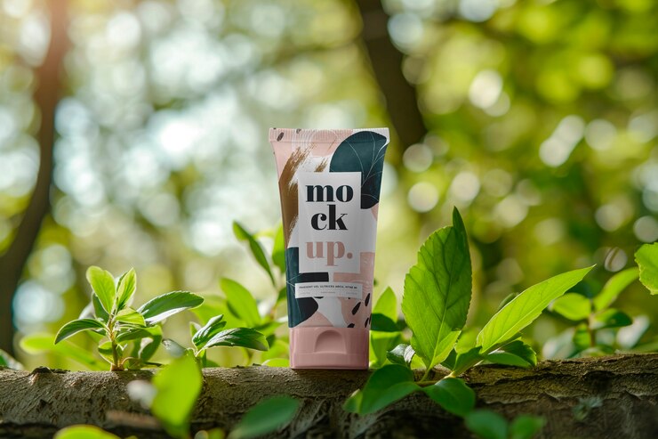PSD cosmetische fles in de natuur mockuo