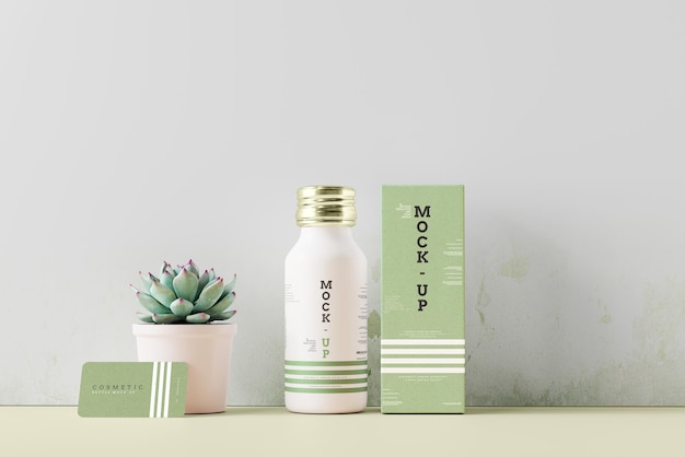 Cosmetische fles met metalen dop met mockup-scène