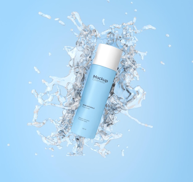 PSD cosmetische fles met splash mockup