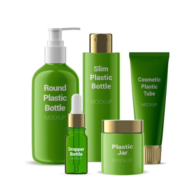 Cosmetische fles pot buis containers mockup set