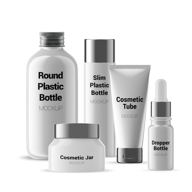 Cosmetische fles pot buis containers mockup set