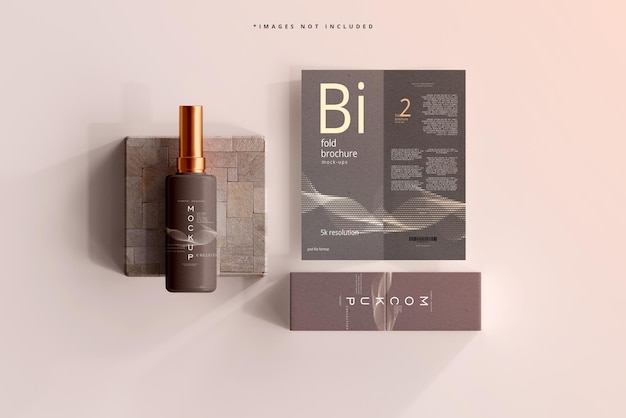 Cosmetische flesmodel met tweevoudige brochure