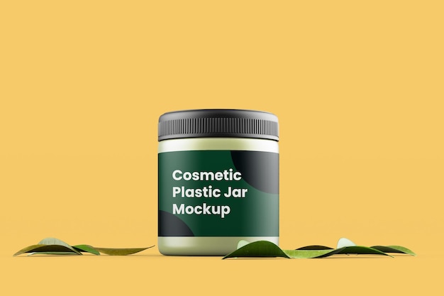 Cosmetische pot met bladeren mockup