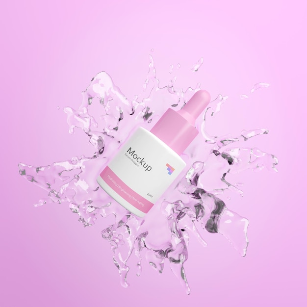 Cosmetische serumdruppelaar met splash-mockup