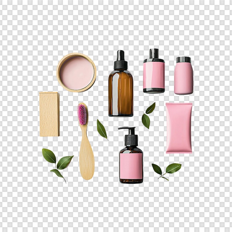 PSD cosmetische verpakkingscollectie van schoonheidsproducten geïsoleerd op een doorzichtige achtergrond
