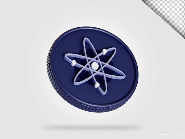 Cosmos atom cryptocurrency coin 3d rendering isolated