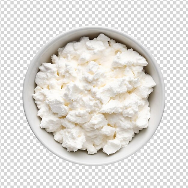 PSD cottage cheese in a bowl isolated on transparent background top view