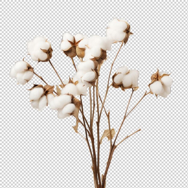 PSD cotton branches dried flower isolated on transparent background