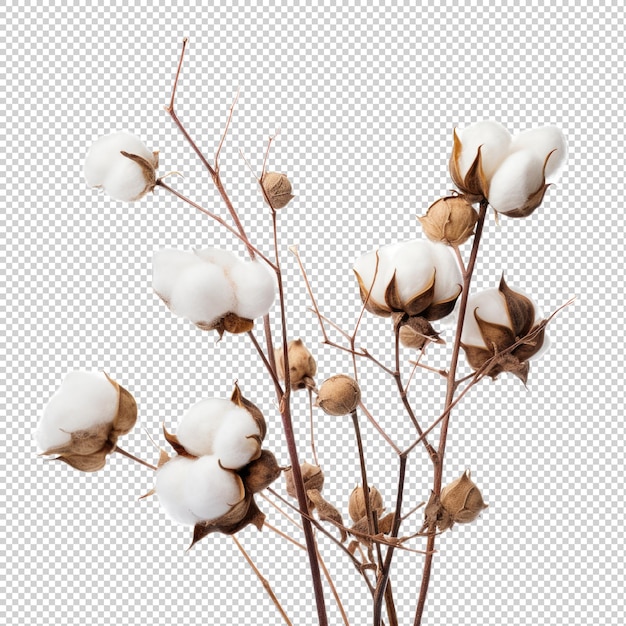 PSD cotton branches dried flower isolated on transparent background