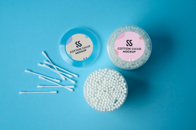 Cotton swabs mock-up design with container