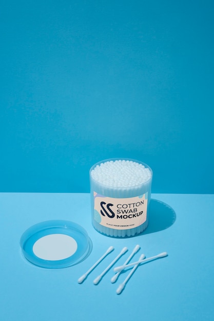 Cotton swabs mock-up design with container