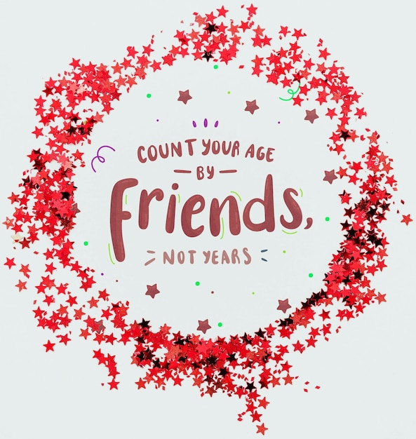 PSD count your age by friends quote confetti frame shape