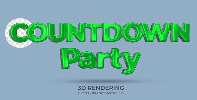 Countdown pary text style 3d rendering transparent background