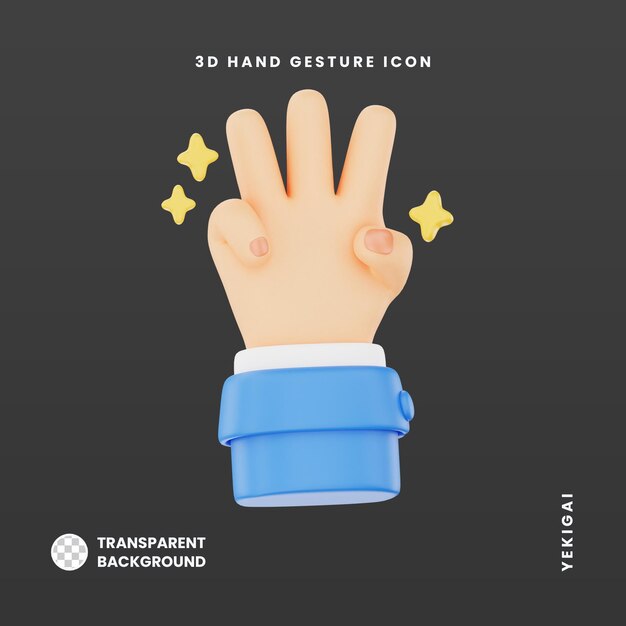 PSD countdown in three 3d hand gesture icon