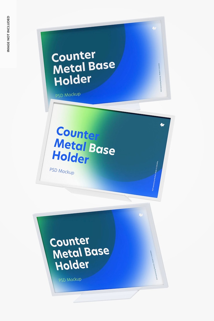 PSD counter top metal base holders mockup, falling