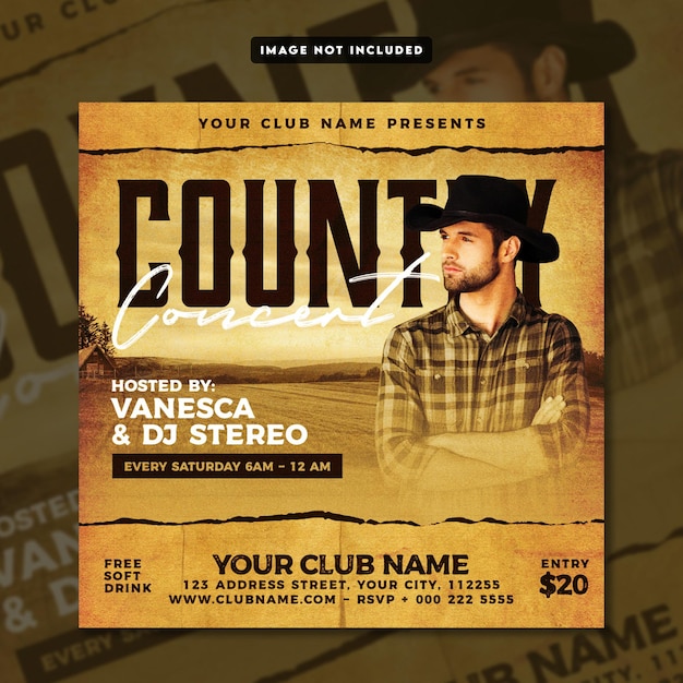PSD country concert flyer social media post banner template