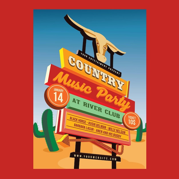 Premium PSD Country music event street sign