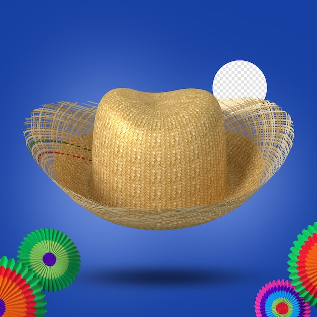 PSD country style straw hat with blue background and june decorations