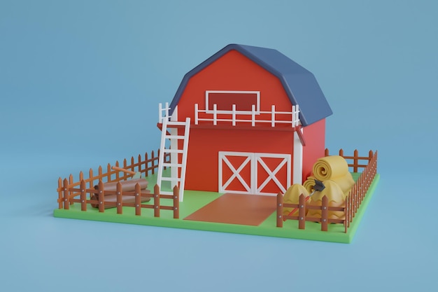 PSD countryside barn warehouse storage farm building red wooden barn with triangular gray roof