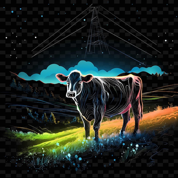 PSD countryside serenity crisscross neon lines grass spots o png y2k shapes transparent light cow arts