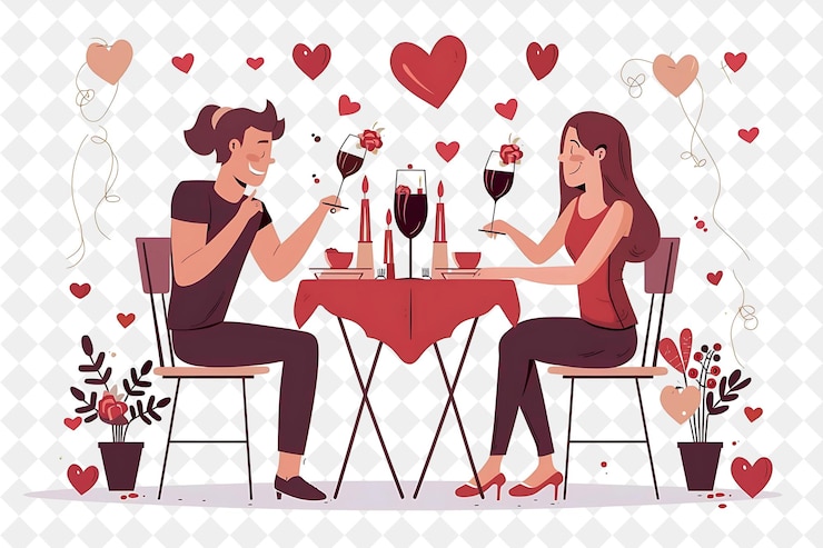 PSD couple attending a valentines day dinner design is romantic flat illustration festival of the world