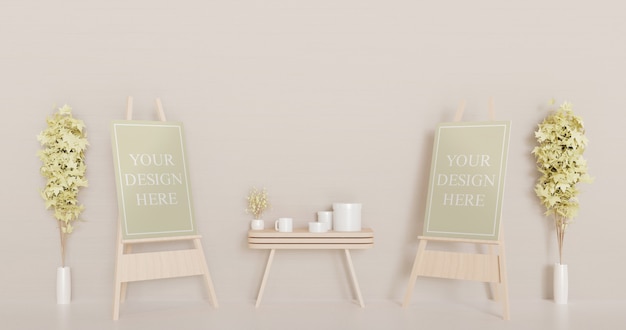 couple canvas mockup on wooden easel