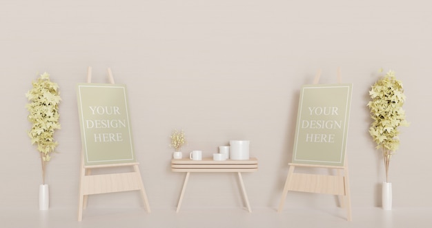 Couple canvas mockup on wooden easel