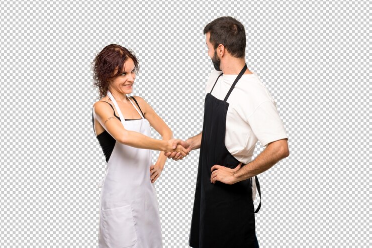 PSD couple of cooks shaking hands for closing a good deal