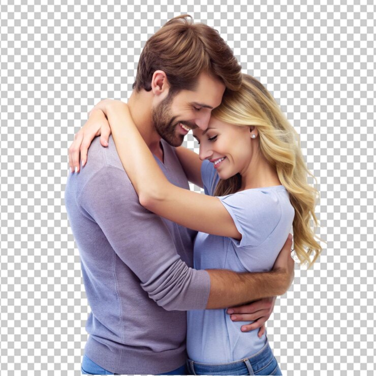 PSD a couple embracing on transparent background