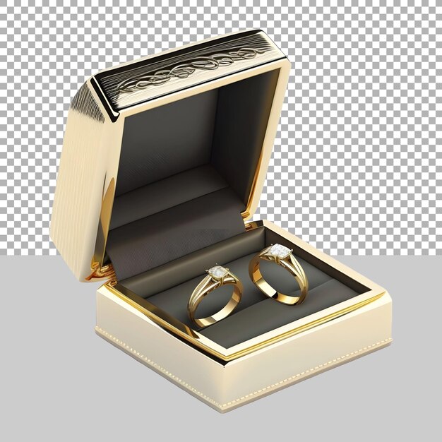 Couple engagement ring in a box on transparent background ai generated