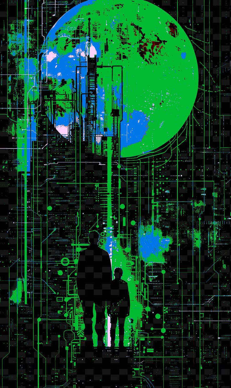 PSD a couple in a green world with a green moon
