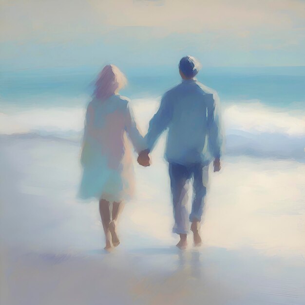 PSD couple holding hands on the beach aigenerated