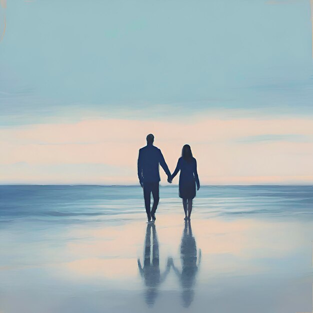 PSD couple holding hands on the beach aigenerated