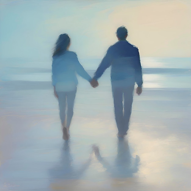 PSD couple holding hands on the beach aigenerated