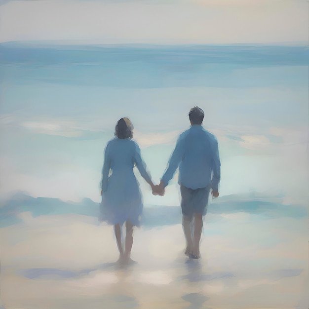 PSD couple holding hands on the beach aigenerated