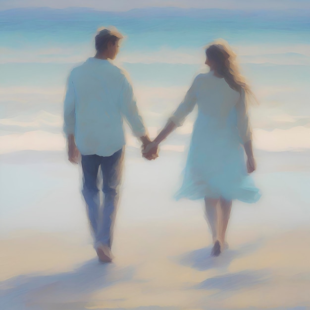 Couple holding hands on the beach aigenerated