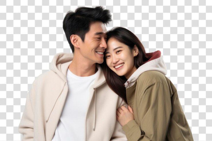 PSD couple hugging adult white background affectionate