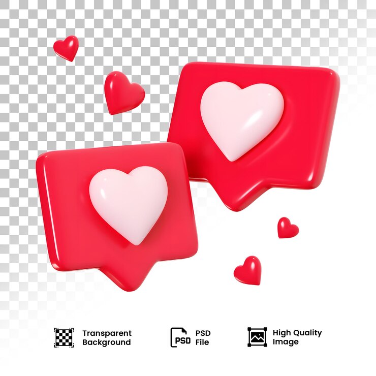 PSD couple love conversation 3d render illustration of two speech bubbles with heart for romantic