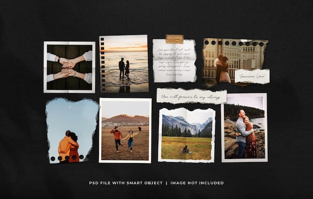 Mockup di moodboard per fotogrammi di film per foto di coppia