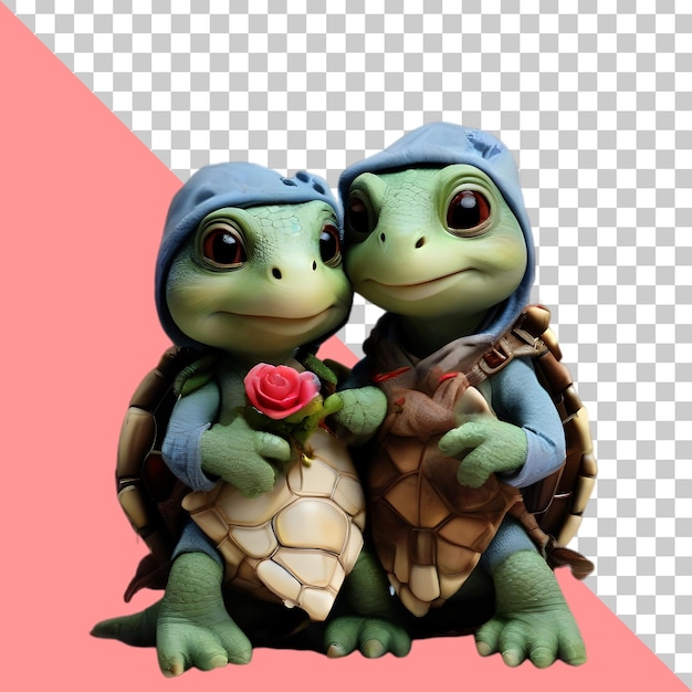 PSD a couple of lovers anthropomorphic animal 2 turtles hug celebrate day of love valentines