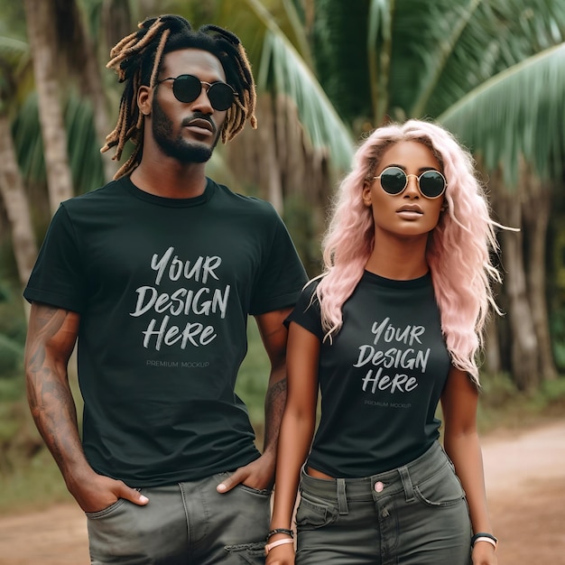 Couple matching black t shirt psd mockup perfect for valentine's day