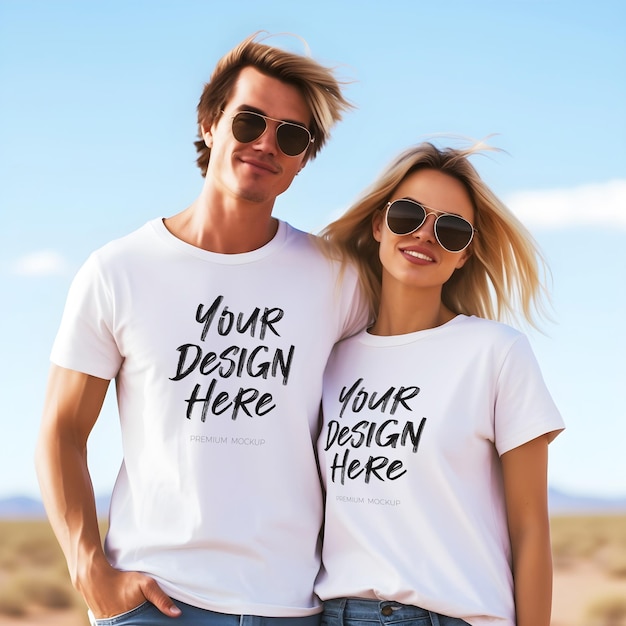 PSD couple matching white t shirt psd mockup perfect for valentine's day