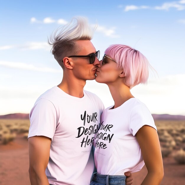 Couple matching white t shirt psd mockup perfect for valentine's day