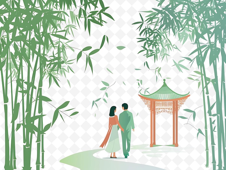 PSD a couple in a park with a pagoda in the background